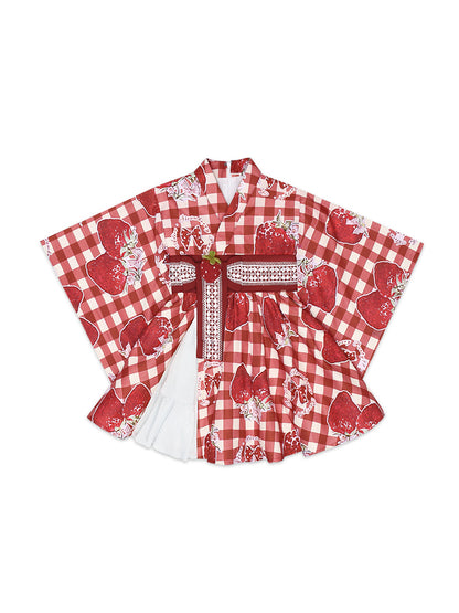 Strawberry Party Plaid Yukata & Cardigan Set