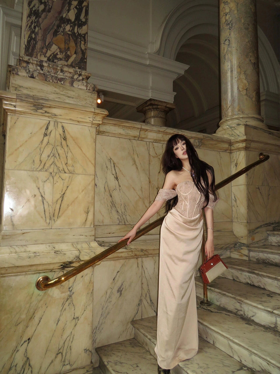 Herringbone Bandeau Dresses – High-End Light Luxury Engagement & Birthday Wear