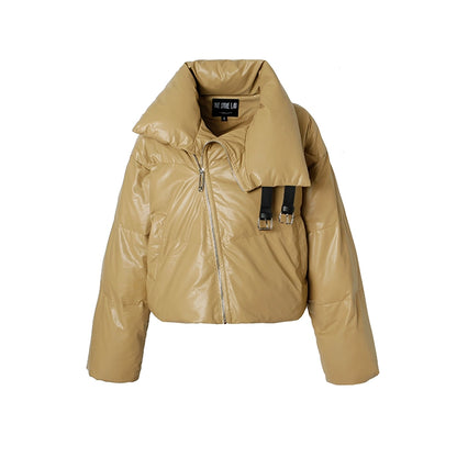 오리지널 틈새 디자인 독특한 90 화이트 오리 다운 재킷 따뜻한 가죽 짧은 다운 재킷 겨울 여자