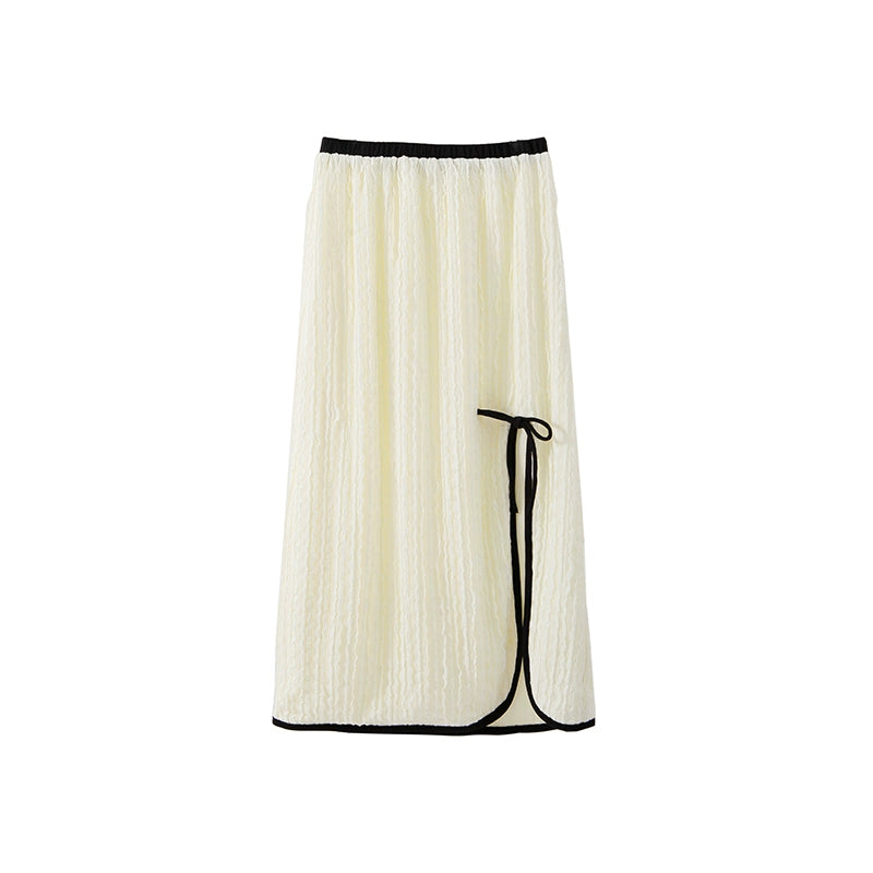 Original Design Fragmented Ripples Contrast Color Bow Knot Curved Texture T-shirt Half Skirt Set