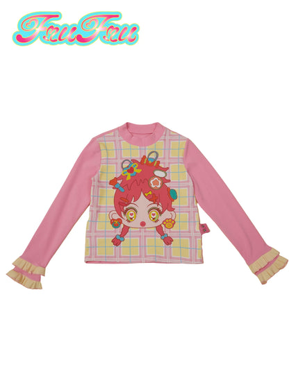 Gollu Store Girls' Room Pink Autumn/Winter Versatile Cute Printed Base Layer Long Sleeve