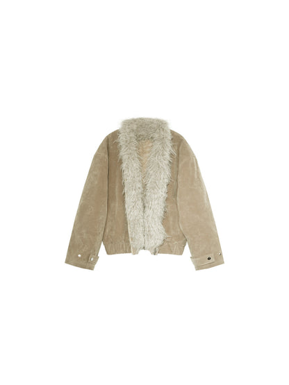 Qiu Shan Mu Dong Suede Coat with Fur Collar