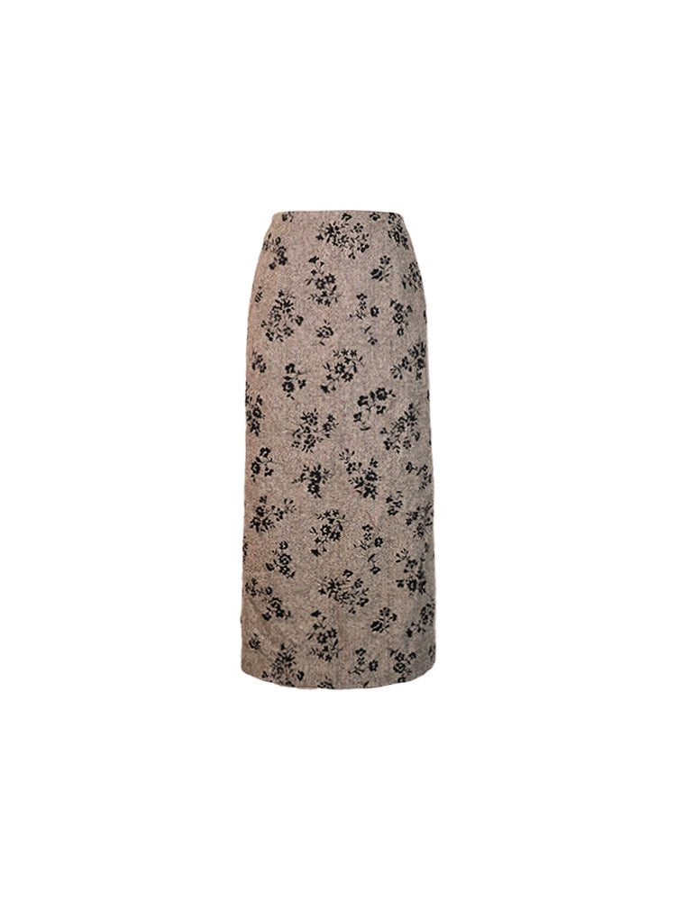 Flocked Wool Print Skirt – Retro Artistic Style