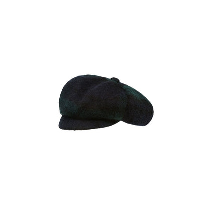 Dark Green Checked Wool Tweed Beret – Classic Octagonal Hat