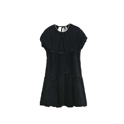 Original design by Ear UARE Sweet Cool Elegant Girl Vintage Dark Bubble Sleeves Open Back Strap Dress