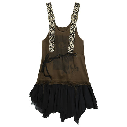 Patchwork Leopard Bear Dress | Playful Suspender Dress for Summer