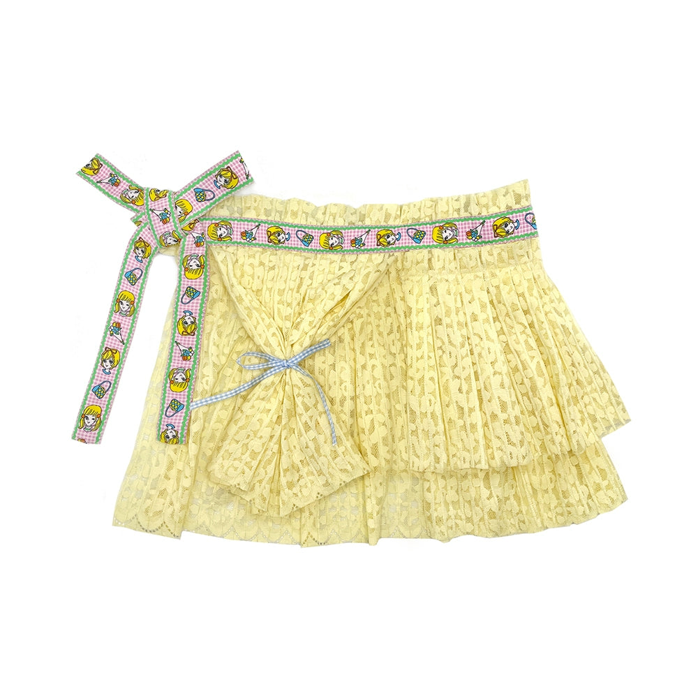 Yellow Lace Pleated Skirt