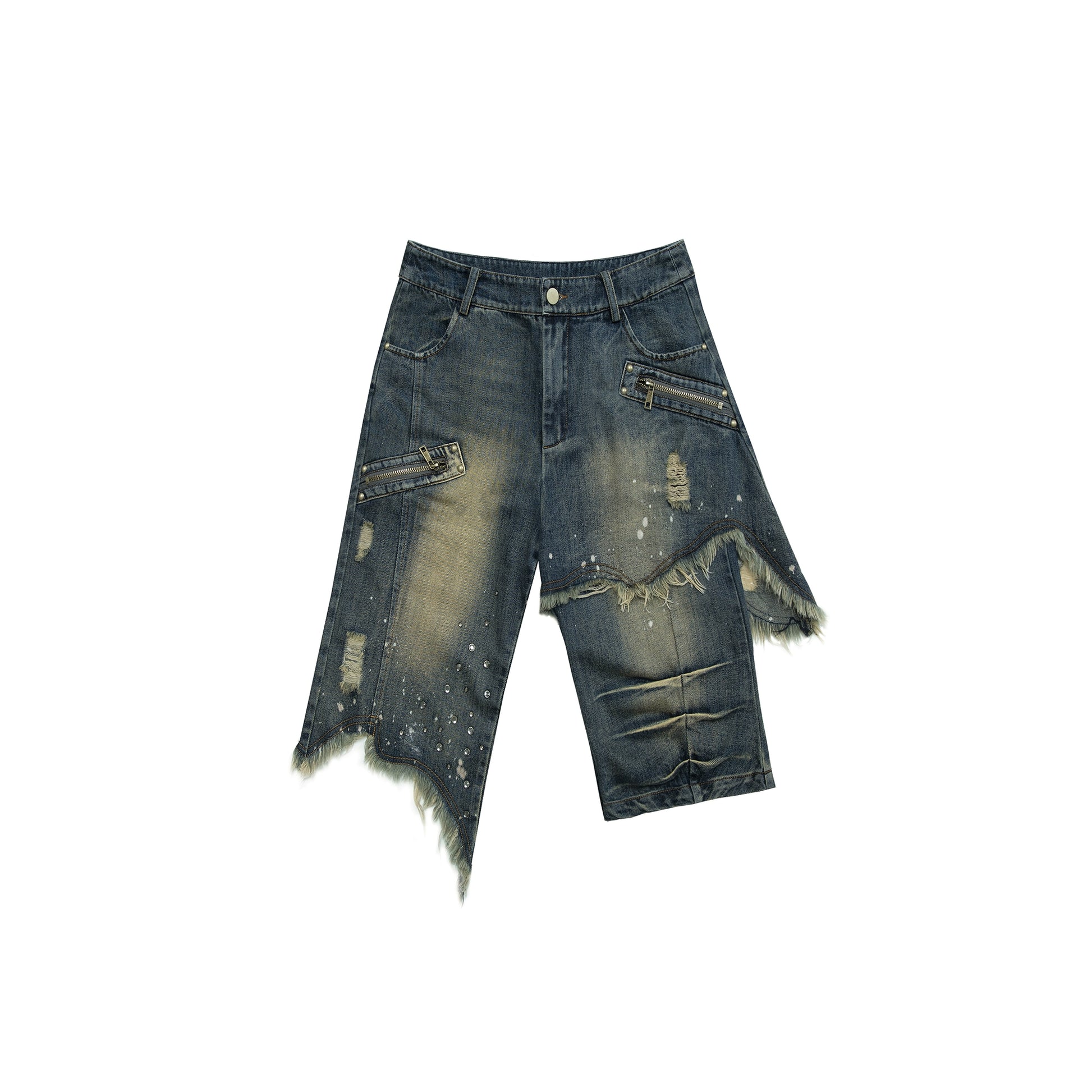 Punk Street Washed Wide-Leg Half Pants | Retro Denim Design