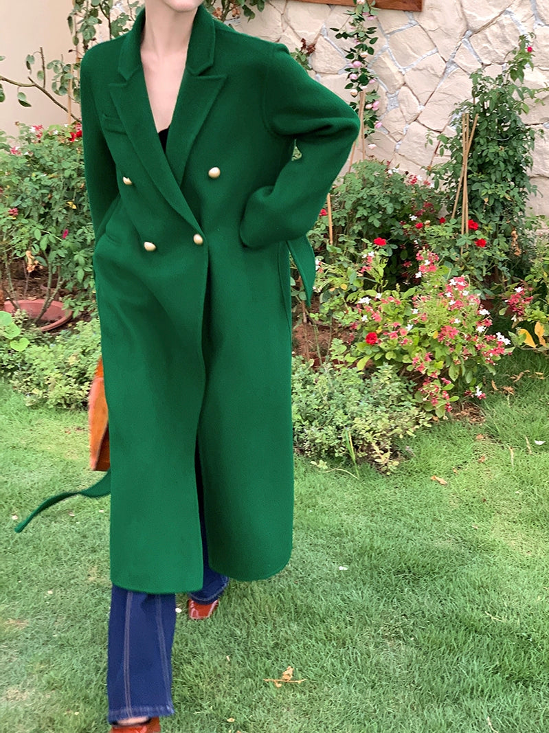 Pure Wool Double-Sided Belted Mid-Length Coat – Retro Winter Style