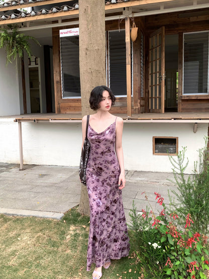 Violet Blossom Printed Slip Dress