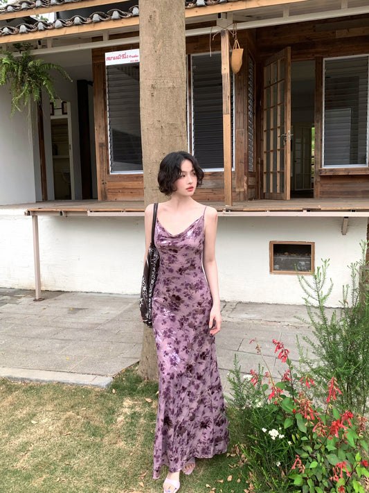 Violet Blossom Printed Slip Dress