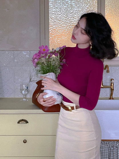 Turtleneck Fitted Knit Top – Classic Long Sleeve Base Layer