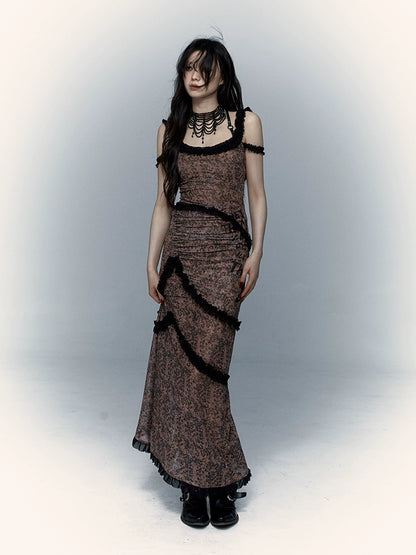 Leopard Print Spliced Mesh Dress | Slim Fit Double-Sided Retro Punk Design