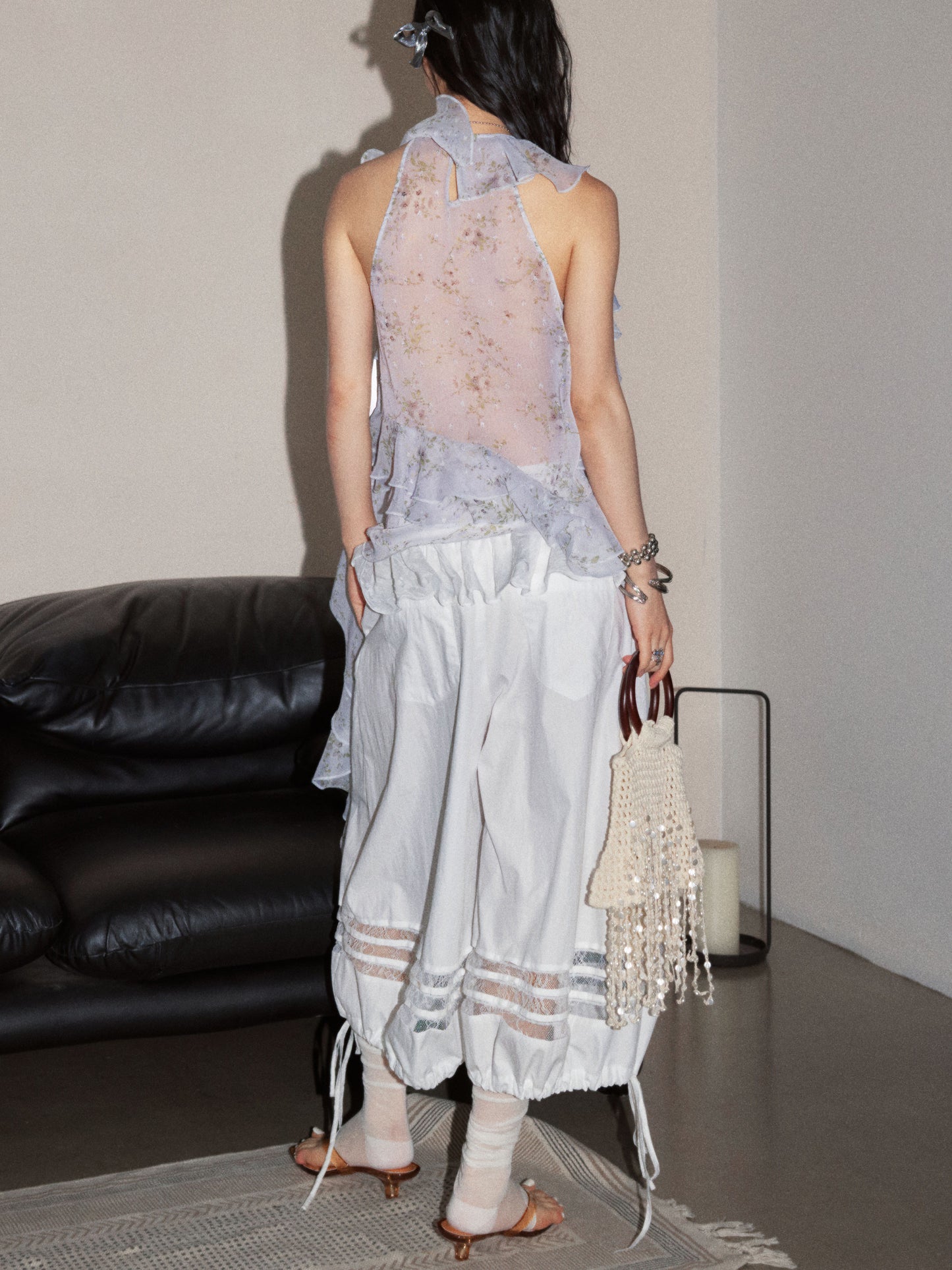 Morning Mist Blue Floral Camisole | Romantic Ruffle Top