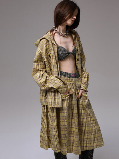 Plaid Hoodie & Wide-Leg Pants Set
