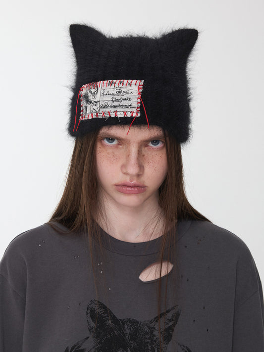 Cat Ear Rabbit Fur Knit Beanie