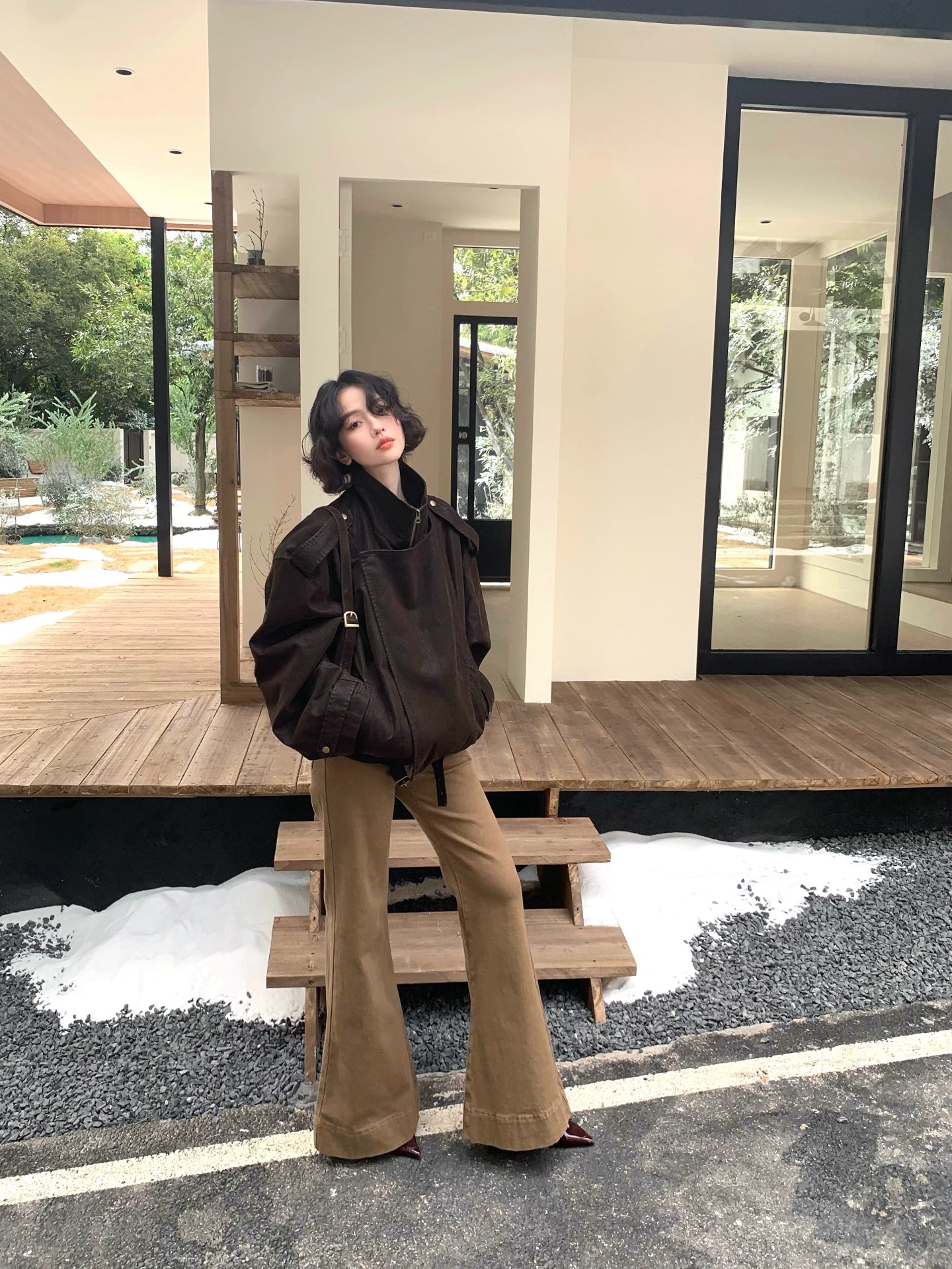 Distressed PU Leather Short Jacket – Hong Kong Retro 2025 Fall/Winter