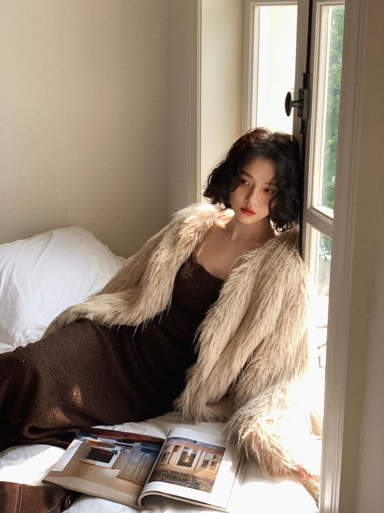 Retro Plush Faux Fur Jacket (Hong Kong Style)