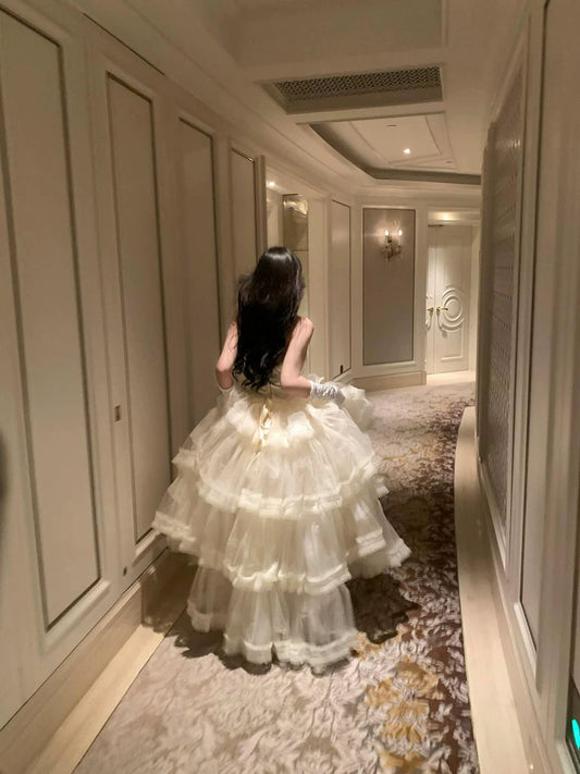 Elegant Princess Suspender Dress – Luxe Tufted Birthday Skirt