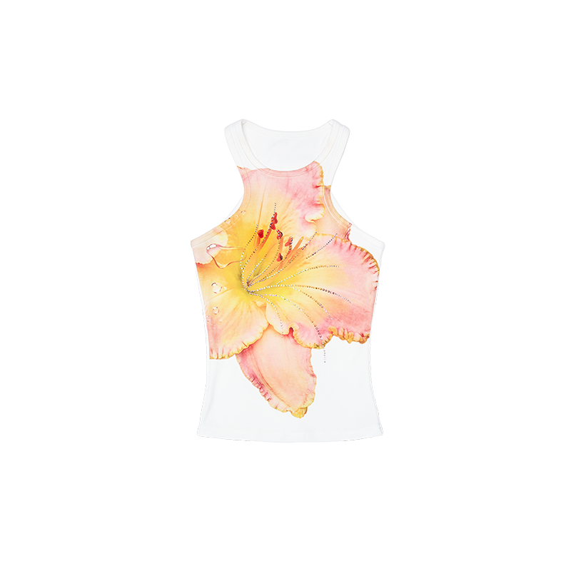Summer Floral Rhinestone Racer Vest – Slim Fit Sleeveless Top