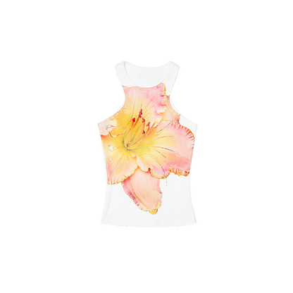 Summer Floral Rhinestone Racer Vest – Slim Fit Sleeveless Top
