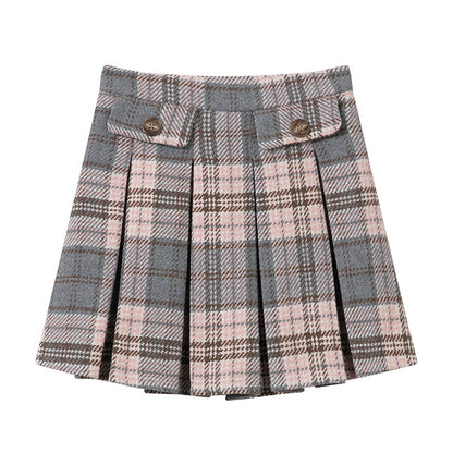 Pink Grey Plaid Short Skirt