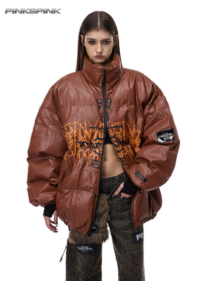 LOGO PU Leather Motorcycle Jacket – Unisex Y2K Street Fit