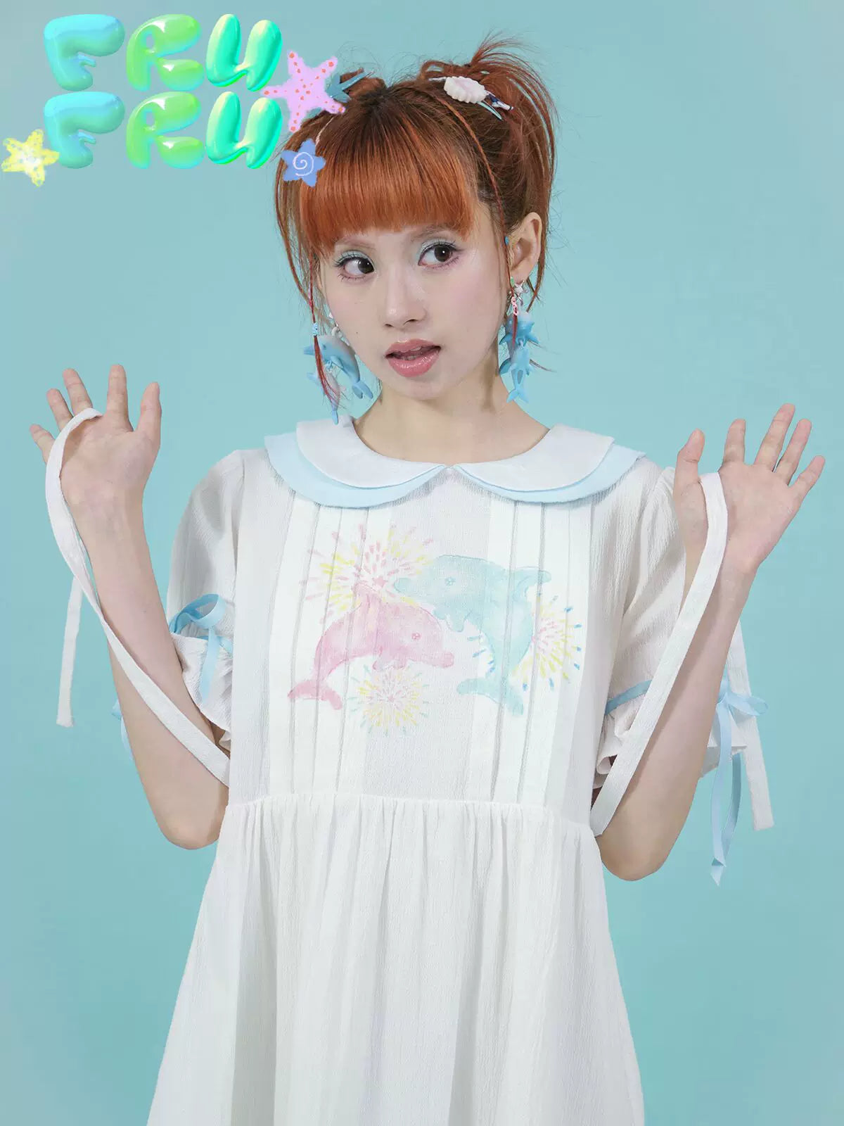 Gollum Store Original Cute Girly Textured White Doll Collar Summer Printed Dress