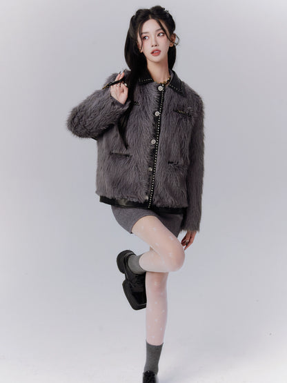 Rich Black Heavy Industry Plush Fur Coat