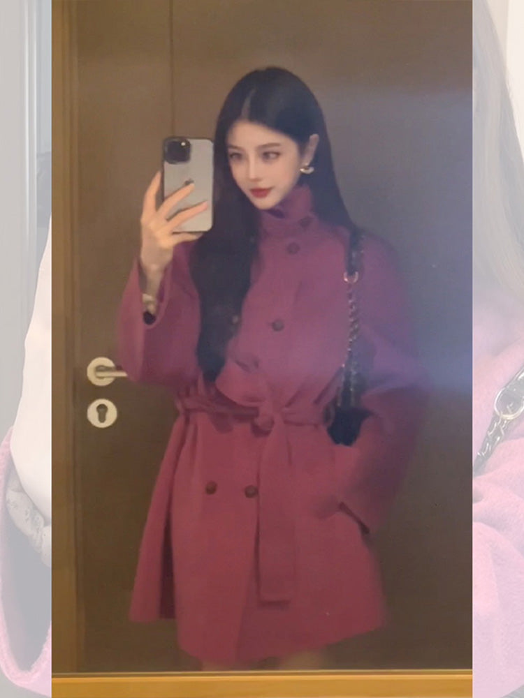 Reversible Cashmere Coat – Elegant Mid-Length Stand Collar Wool Cape