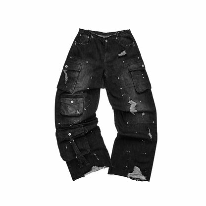 Washed Cargo Denim Jeans