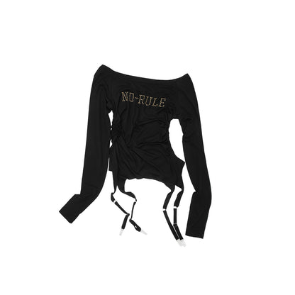 Rhinestone Boat-Neck Knit Top
