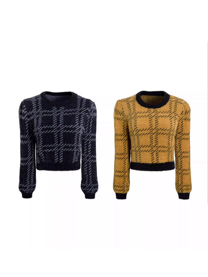 Plaid Faux Mink Sweater - American Retro