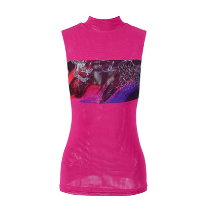 Psychedelic Mesh High Neck Vest