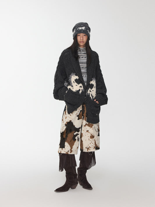 Pony Jacquard Horn Button Cardigan