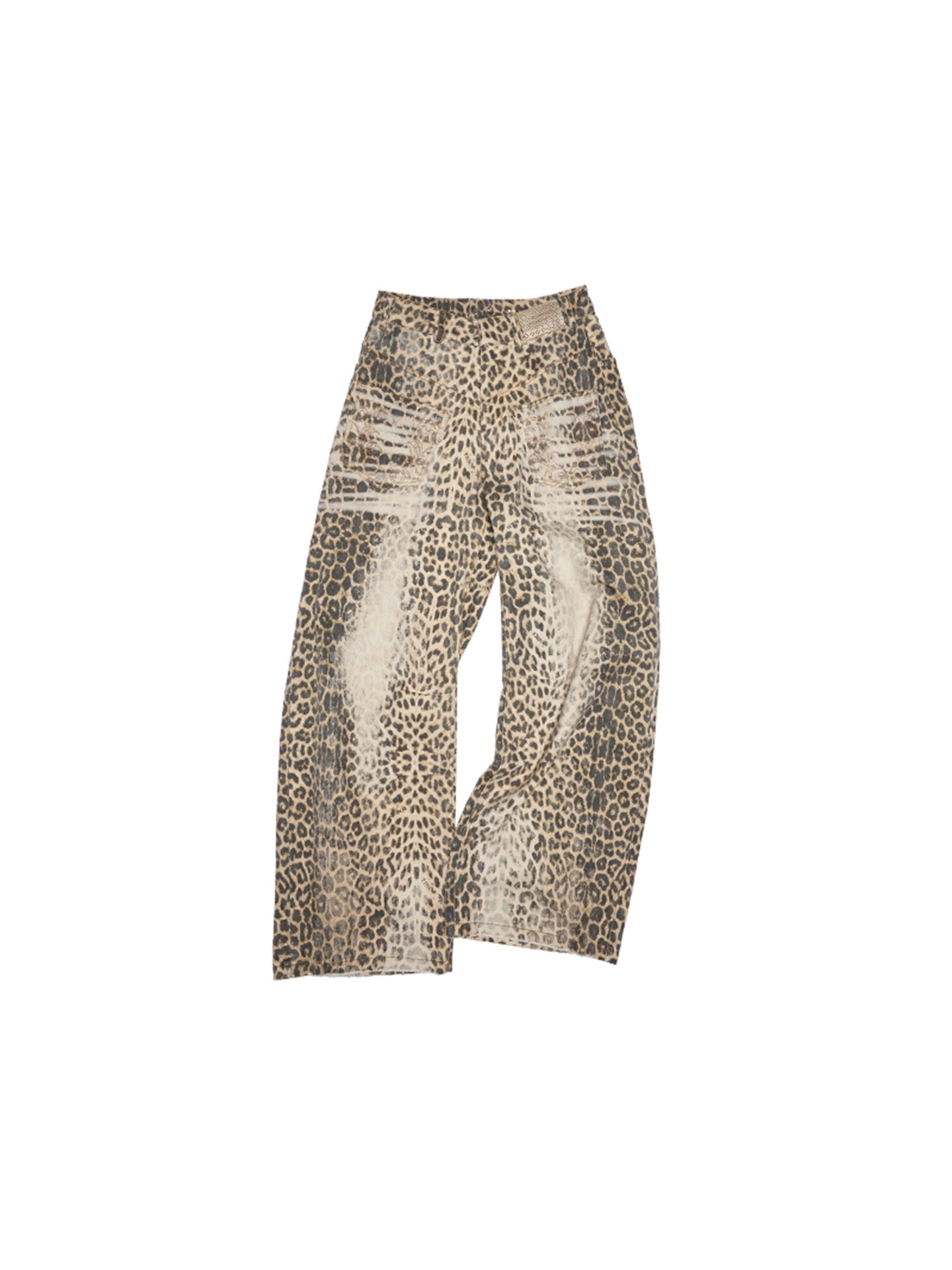 Vintage Leopard Print Wide-Leg Canvas Scimitar Pants – Low-Rise Mop Style