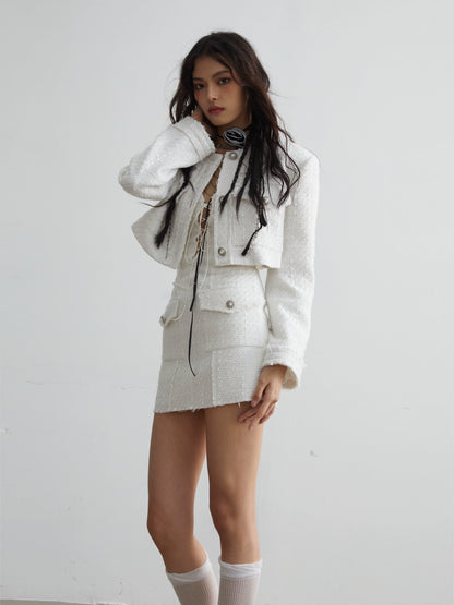 Pure White Fur Edge Short Jacket