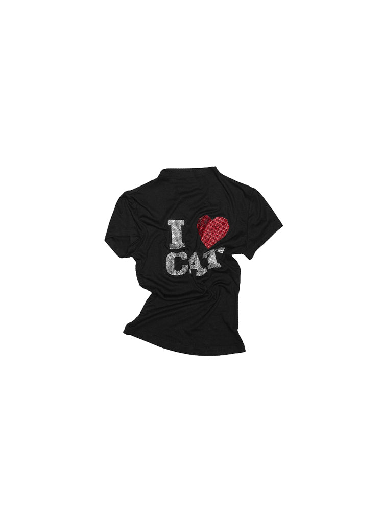 Micro-Diamond High Neck Tee – Slim Cropped Short Sleeve Style