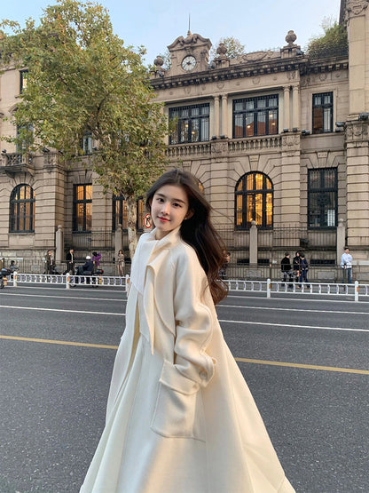 Cream White Reversible Cloak – Hepburn-Style Petite Wool Jacket