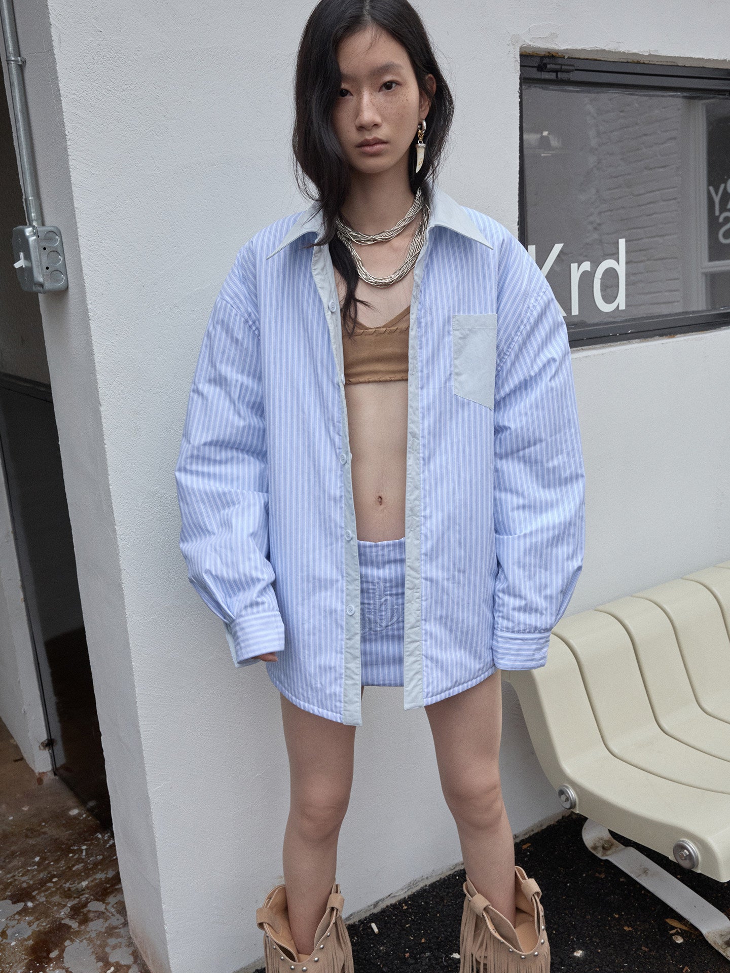 Embroidered Shirt & Tie Skirt Set
