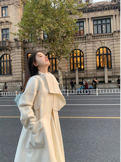 Cream White Reversible Cloak – Hepburn-Style Petite Wool Jacket