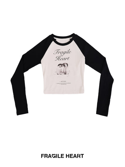 Penguin Print Raglan Sleeves Color Blocking T-shirt