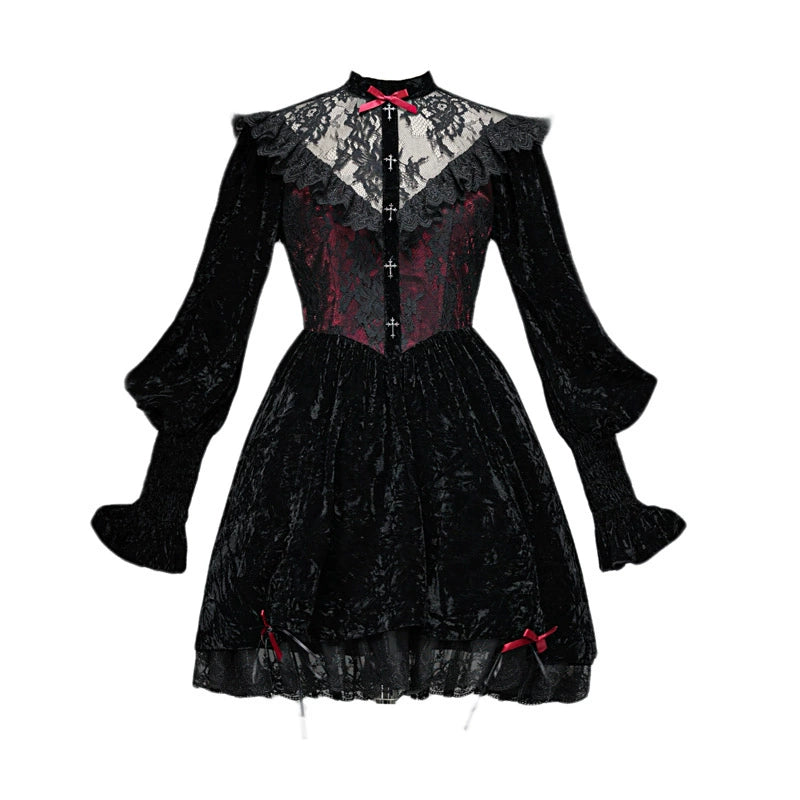 Rose Gothic Velvet Bubble Sleeve Dress