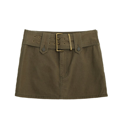 Square Buckle Hardware Denim Skirt