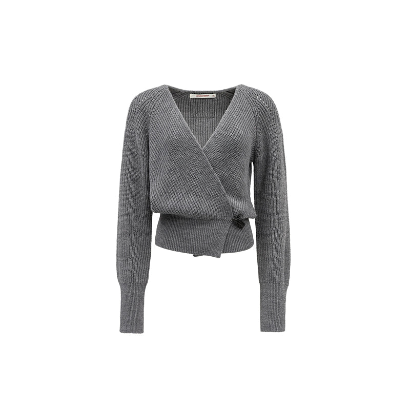 Slouchy V-Neck Knit Cardigan – Loose Fit Autumn Sweater with Waist Detail