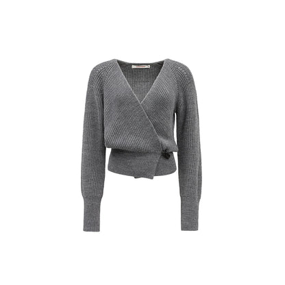 Slouchy V-Neck Knit Cardigan – Loose Fit Autumn Sweater with Waist Detail