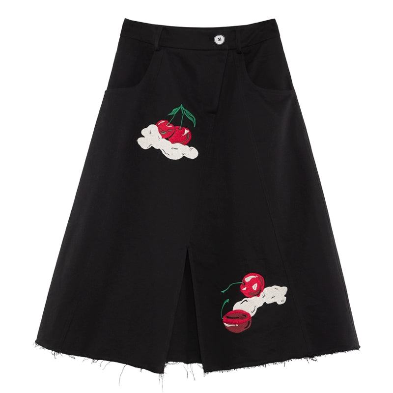 Crème Cherry: Black Split A-Line Jupe