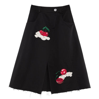 Cream Cherry: Black Split A-Line Skirt