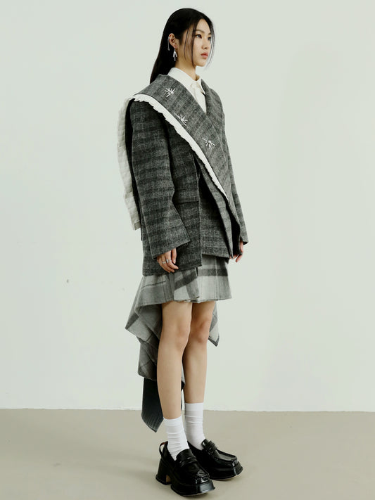 Korean Academy Style Navy Collar Woolen Suit
