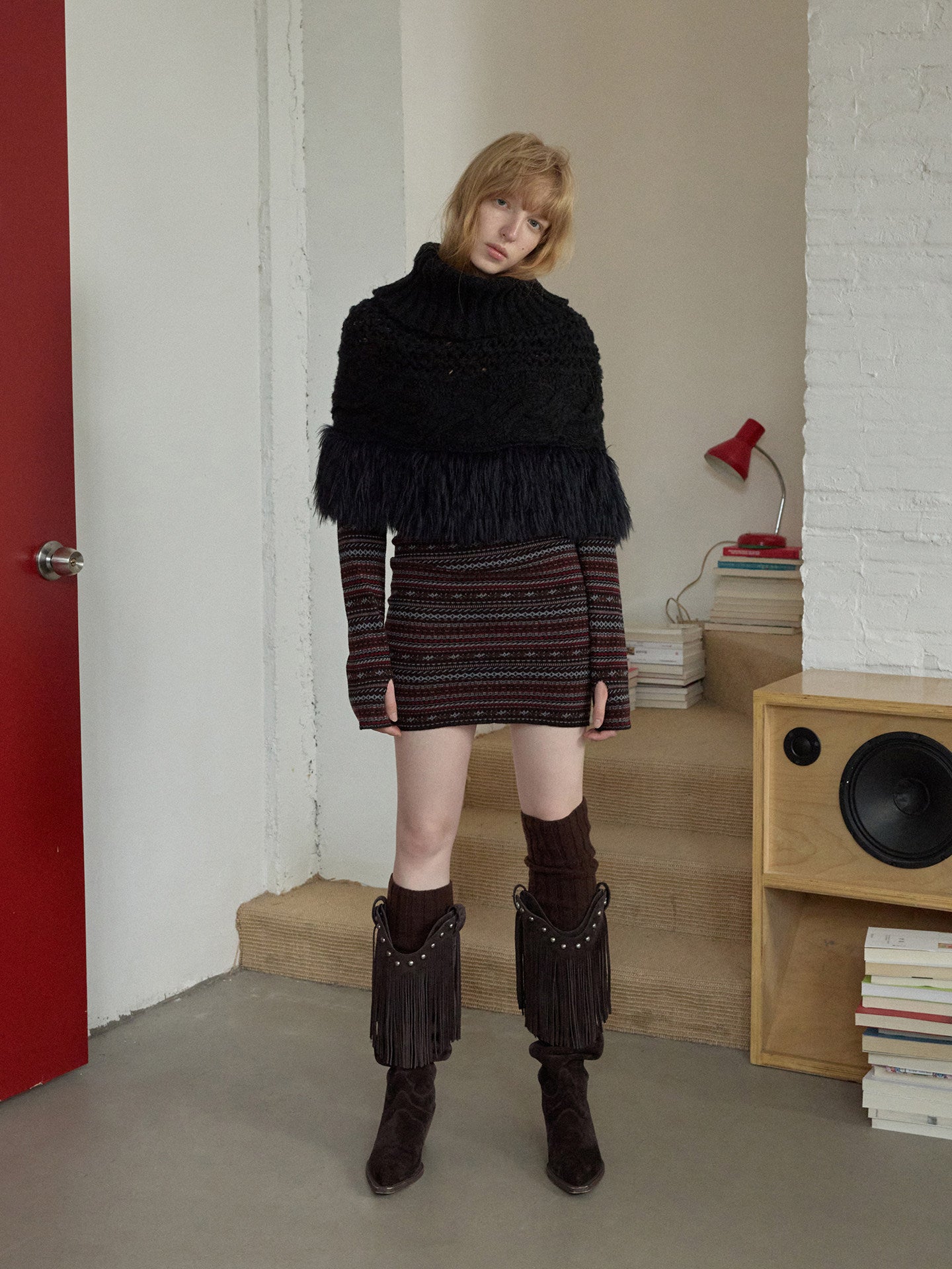 Cable Knit Tassel Cape